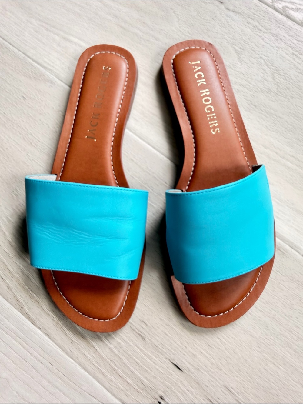 Jack Rogers Turquoise Leather Slide Sandals